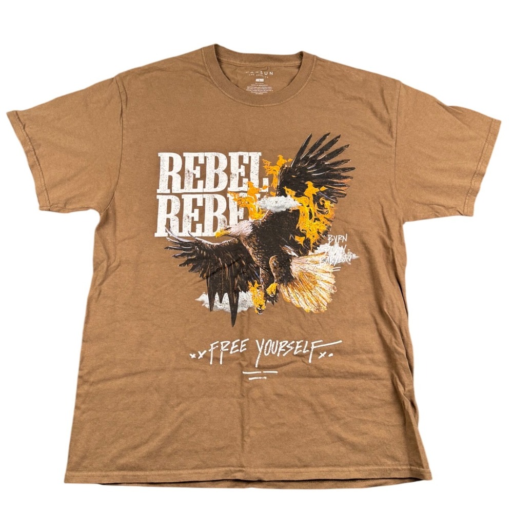 PacSun Mens Graphic T-Shirt Large Brown Rebel Eagle Free Yourself Short Sleeve‎